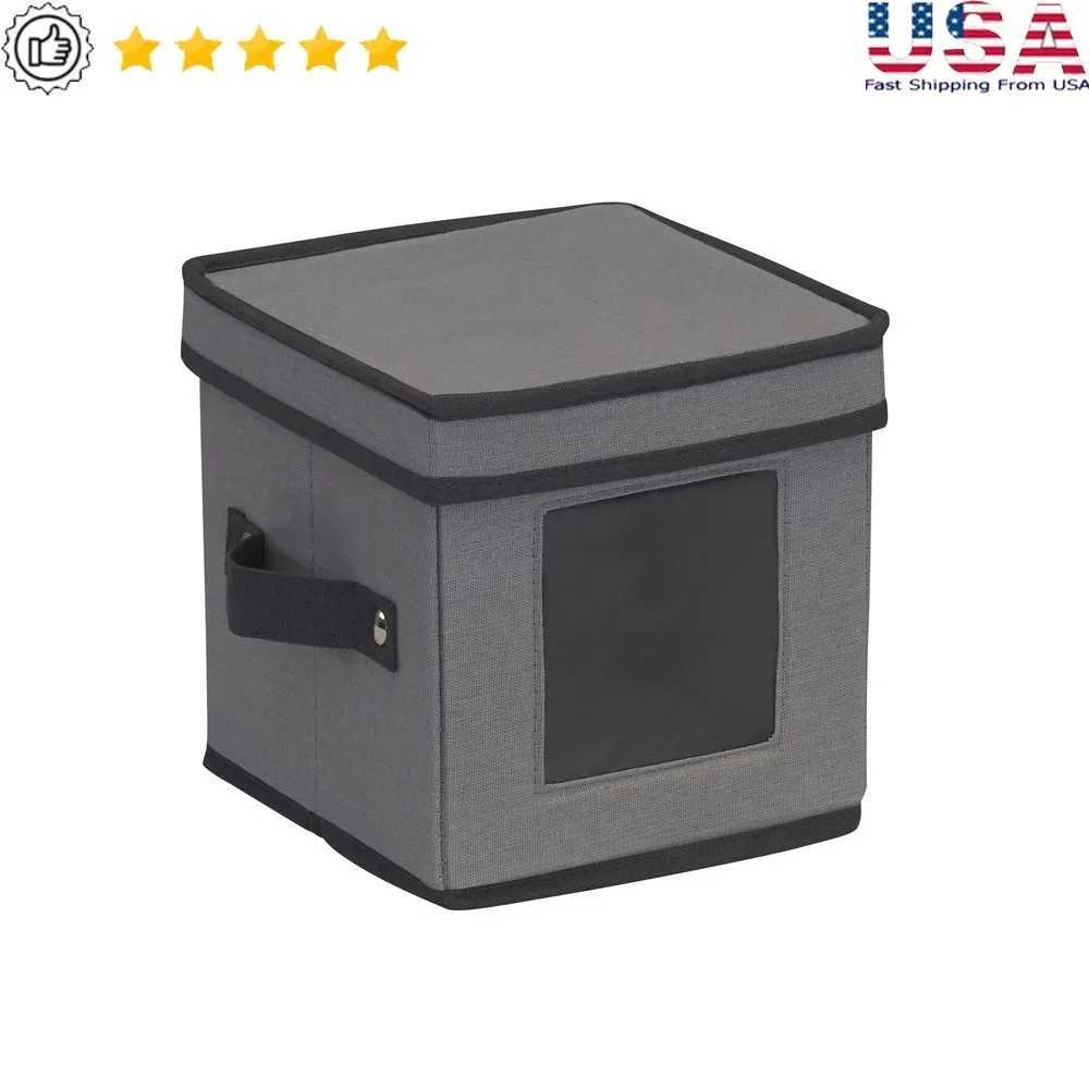 Foldable Saucer Storage Box Holds 12 Saucers with Felt Protectors Stackable Design Windowed Panel Reinforced Handles Space Saver C251008