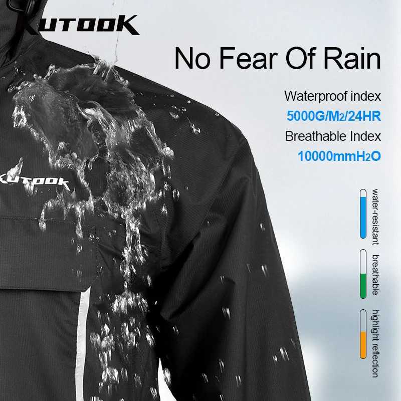 KUTOOK Cycling Raincoat Jacket Waterproof Mens Reflective Raincoat with Pockets Lightweight Breathable Long Sleeve Bike Riding J251008