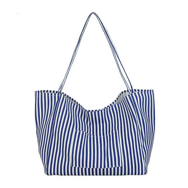 Casual Striped Design Women Nylon Shoulder Bags Versatile Large Capacity Ladies Armpit Handbag Contrast Color Girl Shopping ToteT251007