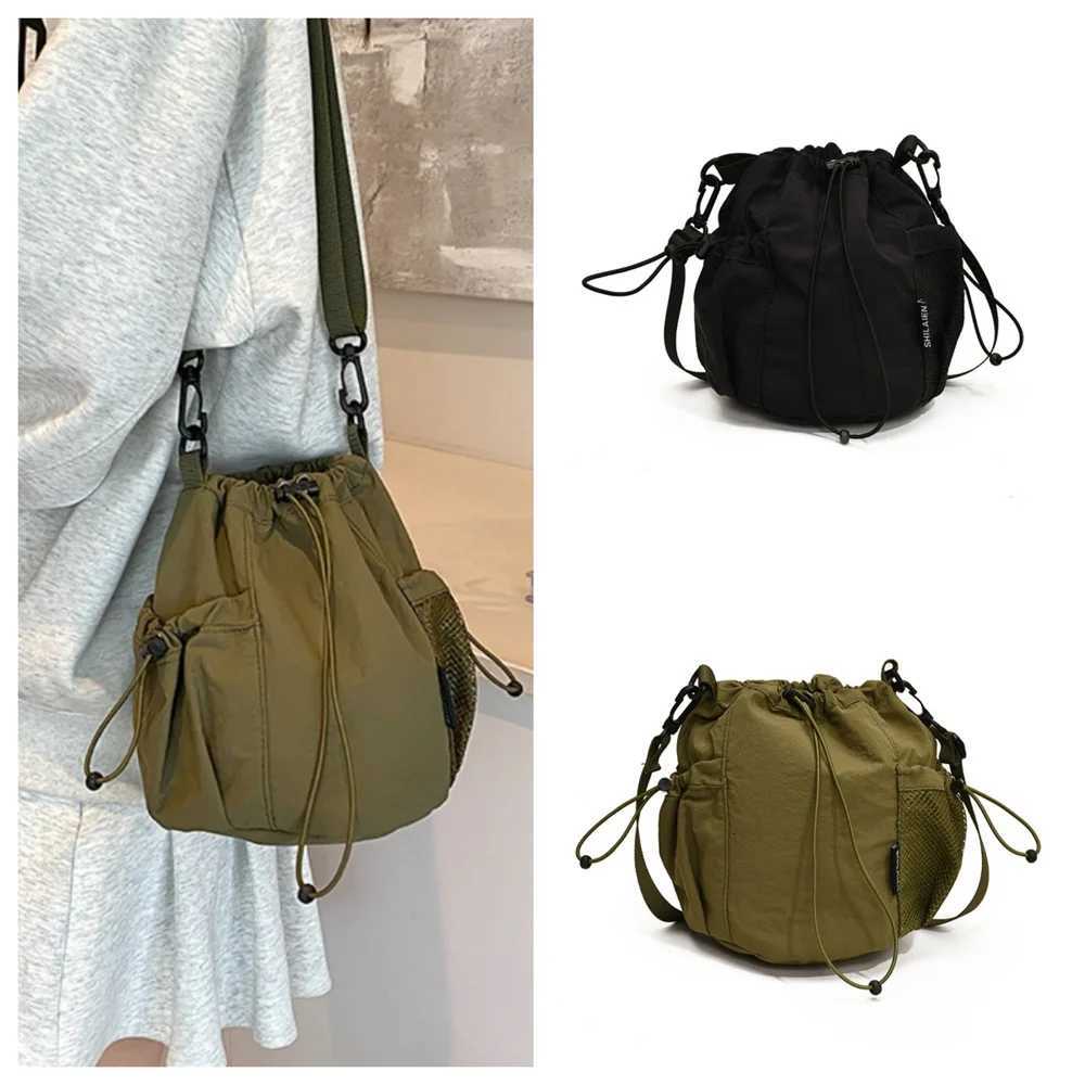 Fashion Drawstring Shoulder Bag Nylon Crossbody Bucket Bag Women Men Large Capacity Waterproof Handbag Travel Casual Phone PouchT251007
