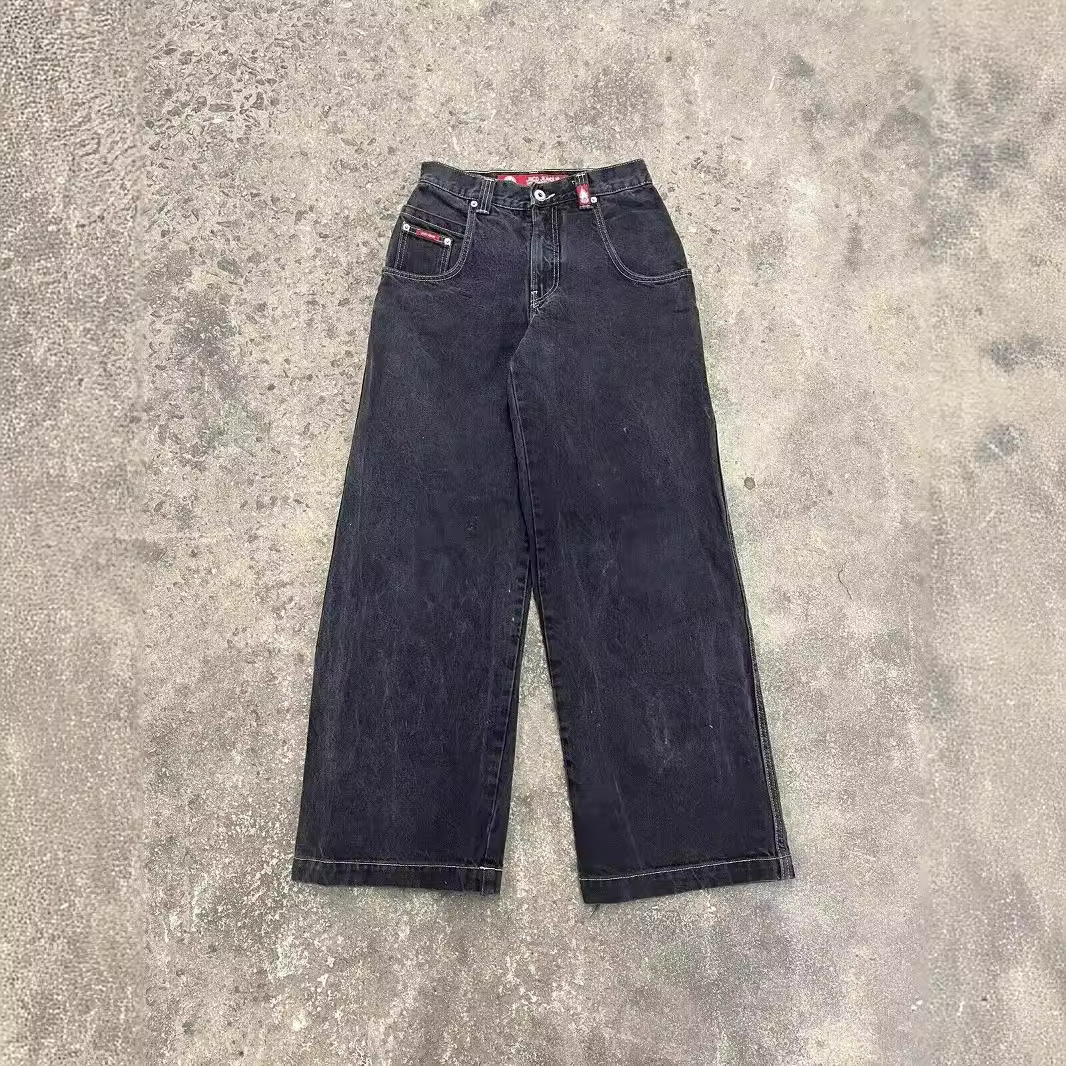 ins jeans men and women american personality printing straight pants fall and winter street style loose black jeans 250210