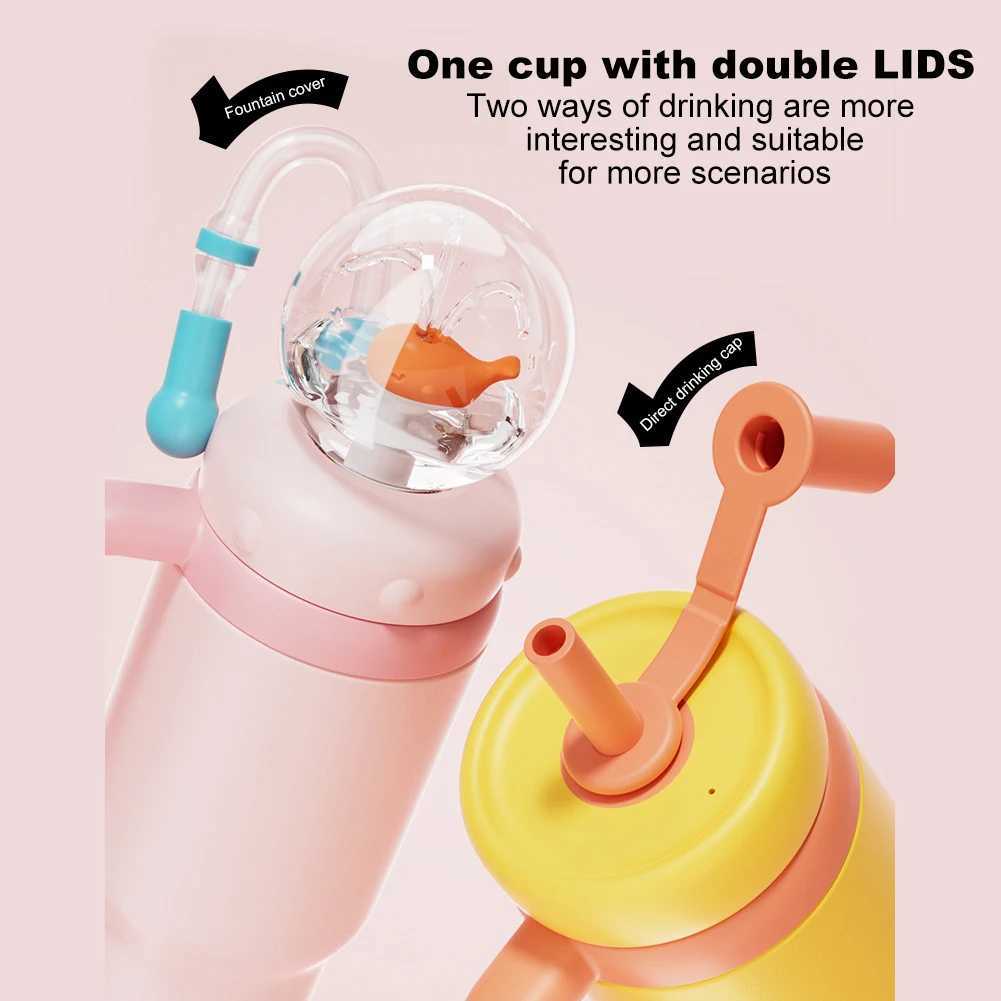 710ML Stainless Steel Whale Fountain Tumbler with Handle Leak Proof Whale Squirt Drinking Cup Water Bottle with Straw Creative G C251008