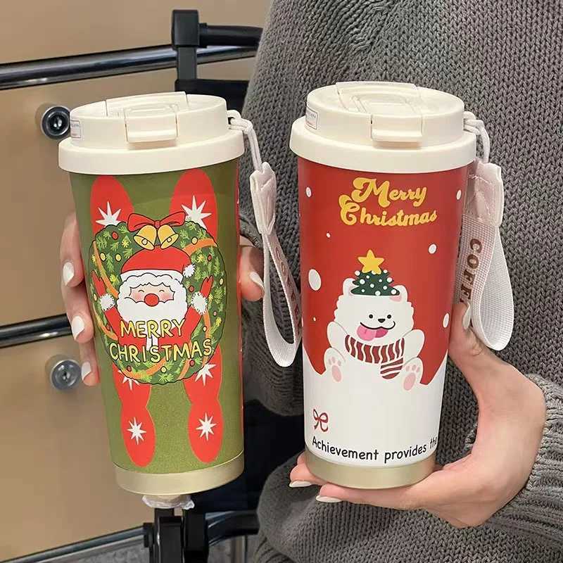 500ml Christmas Thermos Cup Portable Coffee Mug Stainless Steel Vacuum Flasks ColdHot Insulated Xmas Gift Cup Santa Claus Mug C251008