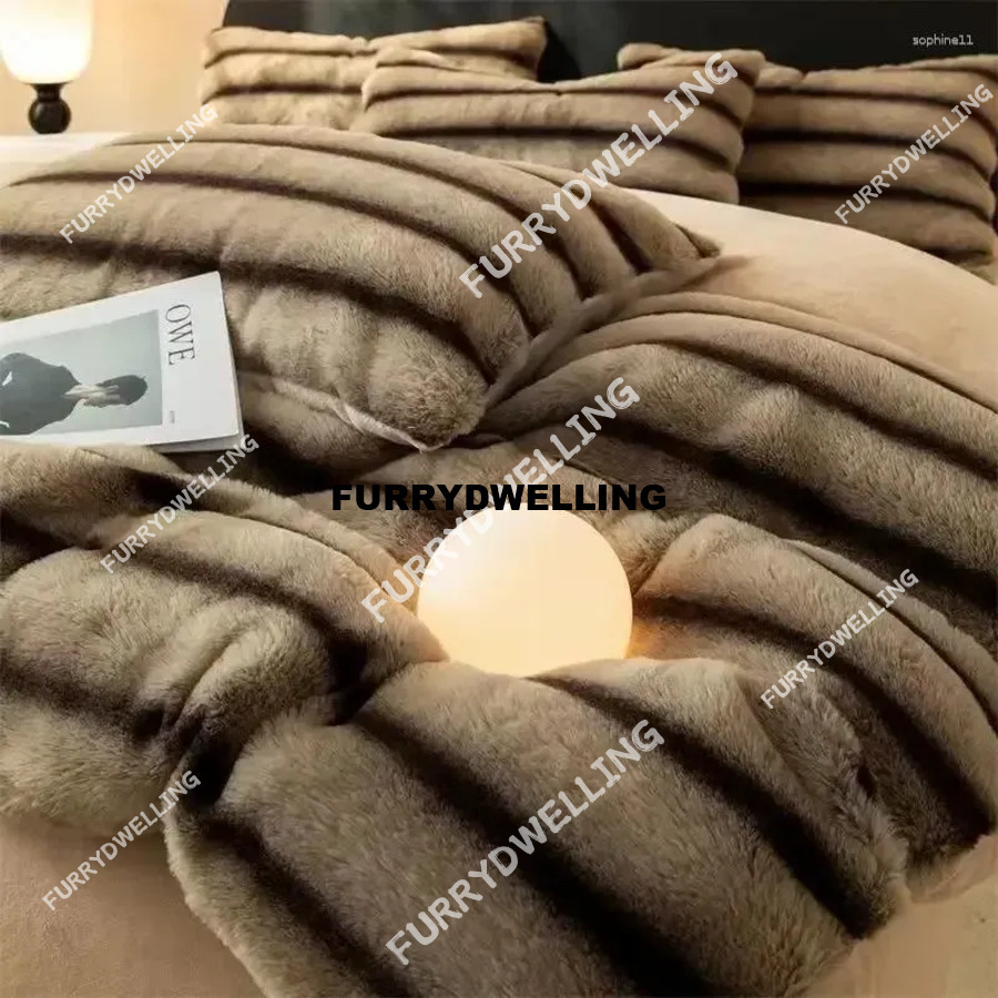 Cozy Winter Bedding Set With Wool Blend Sheet And Dwe74 Fluffy Duvet Cover 47