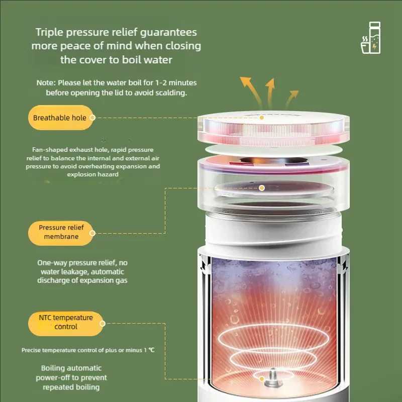 500ML Electric Kettles Portable Tea Coffee Kettle Travel Boil Water Thermal Cup AntiScald Water Bottle English Menu C251008