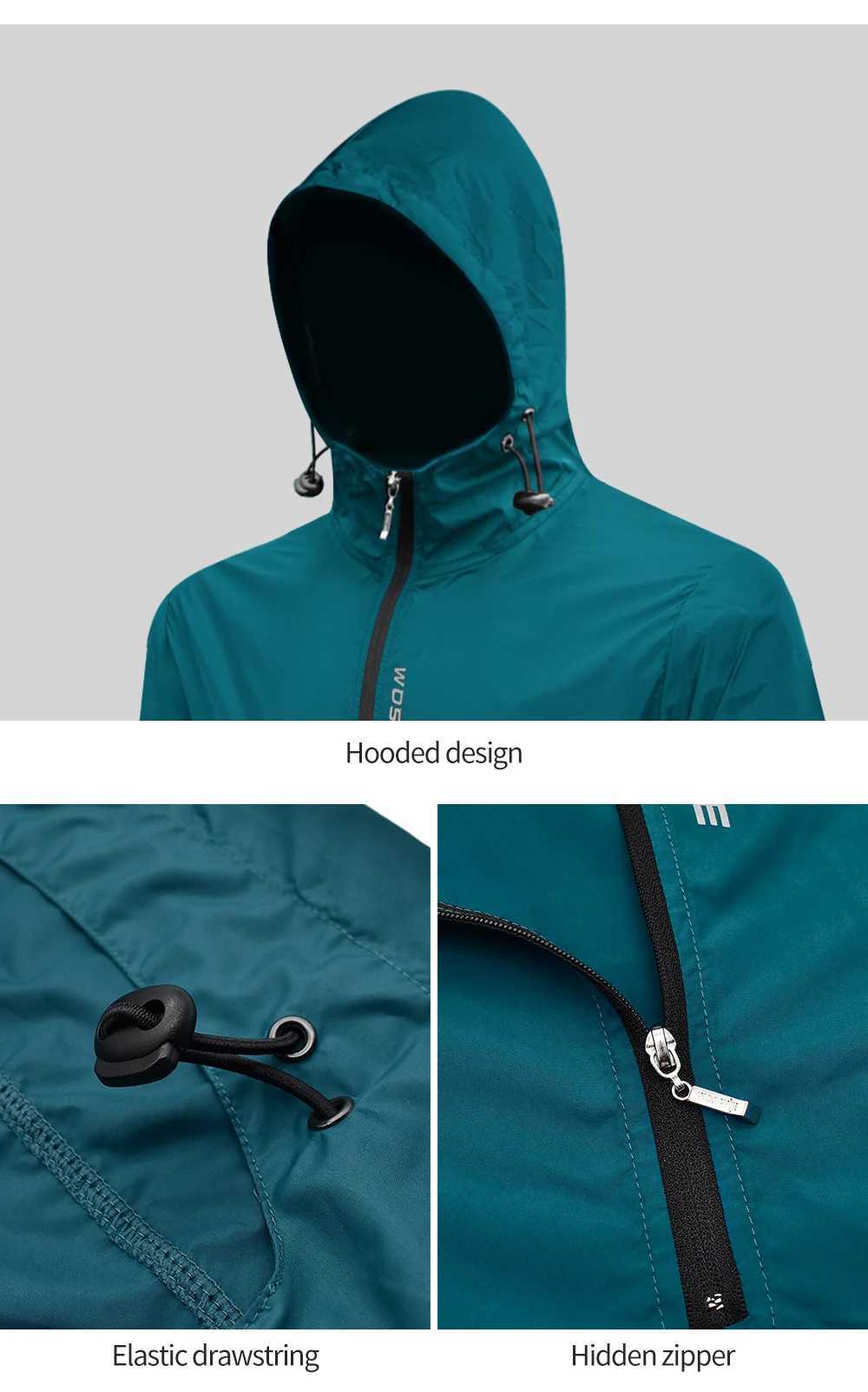 WOSAWE Cycling Windproof Jacket Lightweight Men Breathable Reflective Hooded Bike Jacket Half Zipper Outdoor Sport Windbreaker J251008