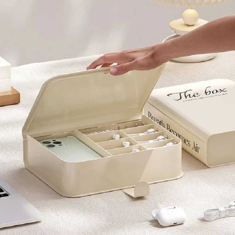 Book Shape Desktop Storage Box Dustproof Data Cable Charger Organizer Box Multi Grid Stationery Storage For Office Home Sorting C251008
