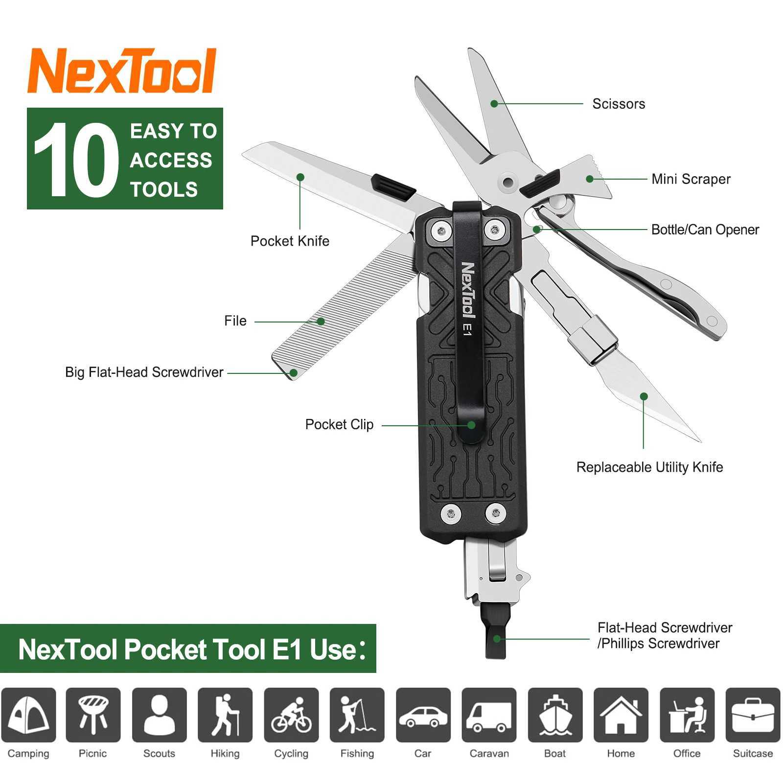 NexTool E1 Pocket Multitool Knife 10In1 Folding Knife Scissors Plier Saw Outdoor Hiking Camping EDC Equipment Folding Multitool J251121