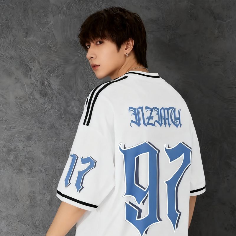 Men's StreetwearOversized T-Shirt - Casual Sports Tee with Cartoon & Gothic Print-20