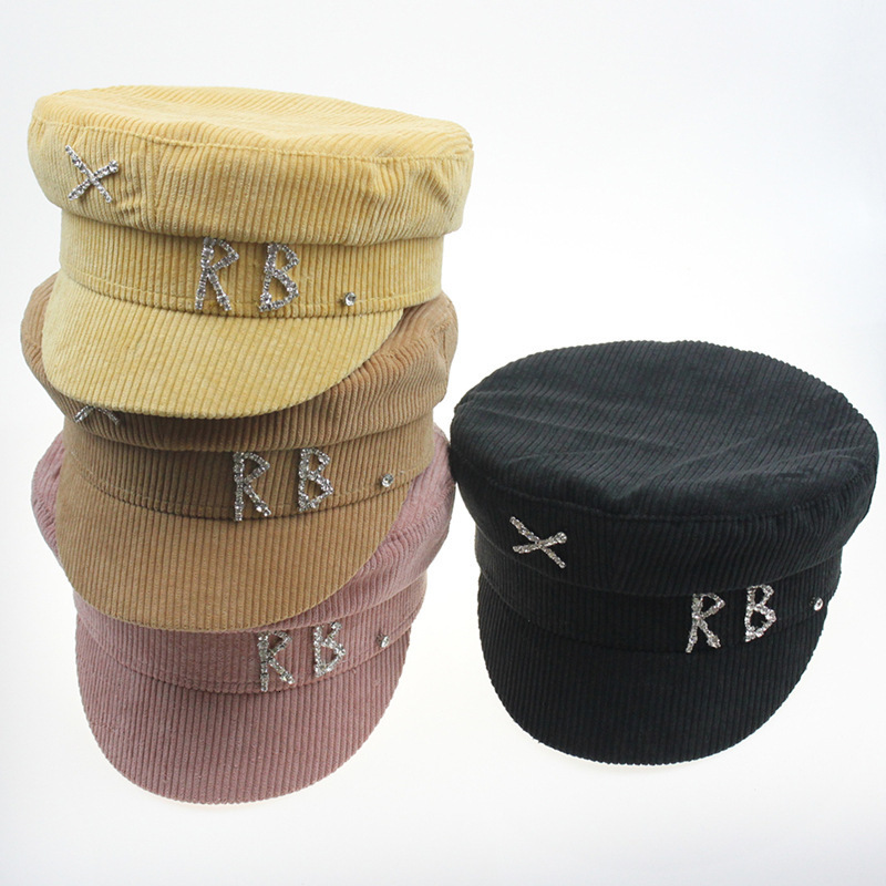 Berets Winter Hats Crystal Embellished Wool Baker Boy Hat Women Wool sboy Caps Diamond Letter Thick Flat Visor Caps 230922