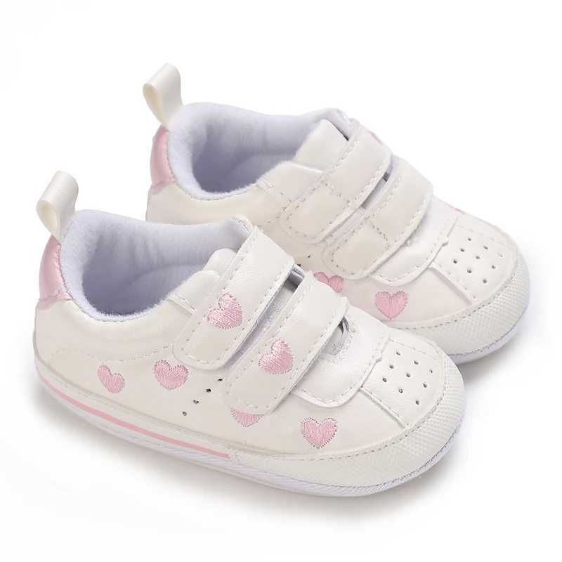01Year Baby White PU Sneaker Rubber Nonslip for Toddler Boys and Girls Cute Embroidery Stars and Hearts C251008
