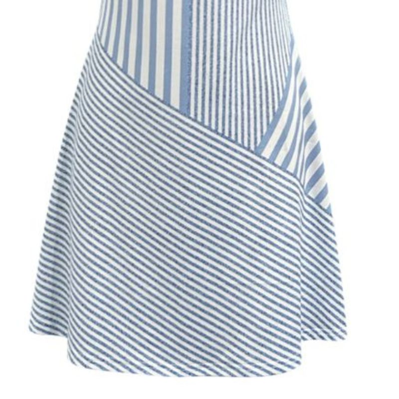 Women's Sleeveless Dress French Elegant Blue White Stripe Milk Silk A-Line V-Neck Summer Casual Tennis Dress Light Blue-CF51002