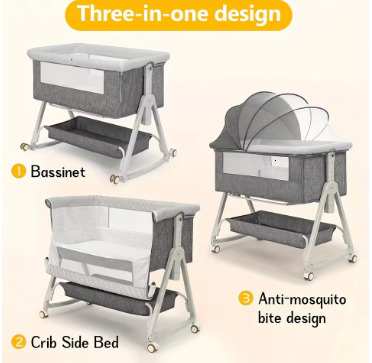 Baby Bassinet, Bedside Bassinet for Baby, 3 in 1 Bassinet Bedside Sleeper with Wheels