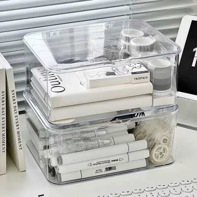 Acrylic Clear Storage Organizer Box Clamshell Design for Home Office Essentials with MultiPurpose Stationery Organizers C251008