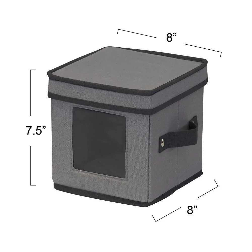 Foldable Saucer Storage Box Holds 12 Saucers with Felt Protectors Stackable Design Windowed Panel Reinforced Handles Space Saver C251008