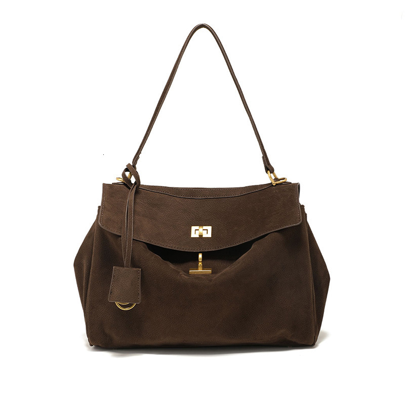 Suede Genuine Leather Kelly Bag Underarm Bag Womens Highend Niche Secondhand Handbag Large Capacity Tote Bag 250903