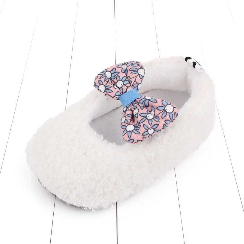 2025 Winter and Autumn Baby Cute First Walking Shoes Bowknot Baby Girls TPR Sole Antislip Soft Coral Velvet Cotton Baby C251008