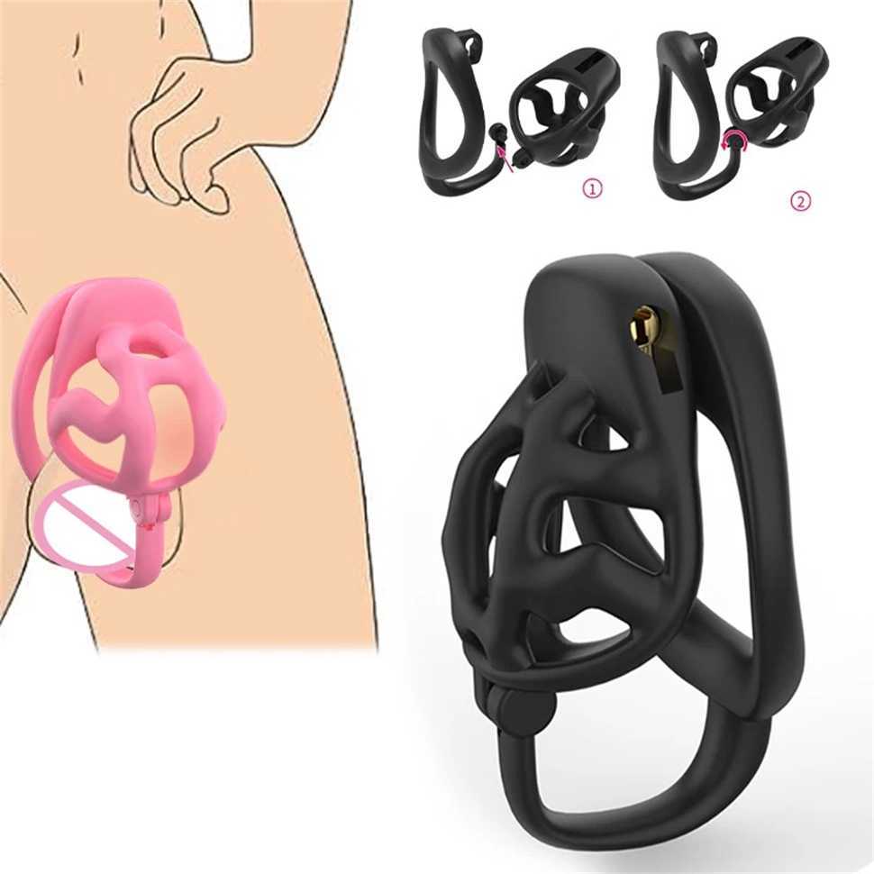 Hook Chastity Cage Breathable Cock Cage Device with 4 Penis Rings Bondage Sissy Anti Escape Abstinence Gay BDSM Erotic Sex Toys