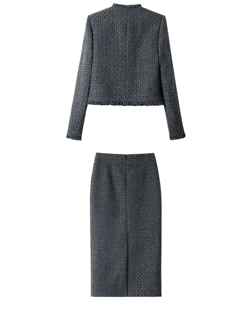 Retro VNeck SingleBreasted Jacket And Slim Skirt Suit Set for Women Fashionable Elegant Celebrity Temperament 2501008