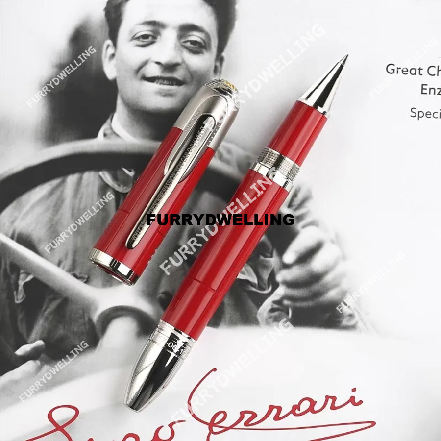 Wholesale Special Collection Enzo Fer-I Famous Figure Rollerball Ballpoint Pen Red Resin And Dwe74 Hollow-Carved Top Office School Writing Fountain Pens With Serial