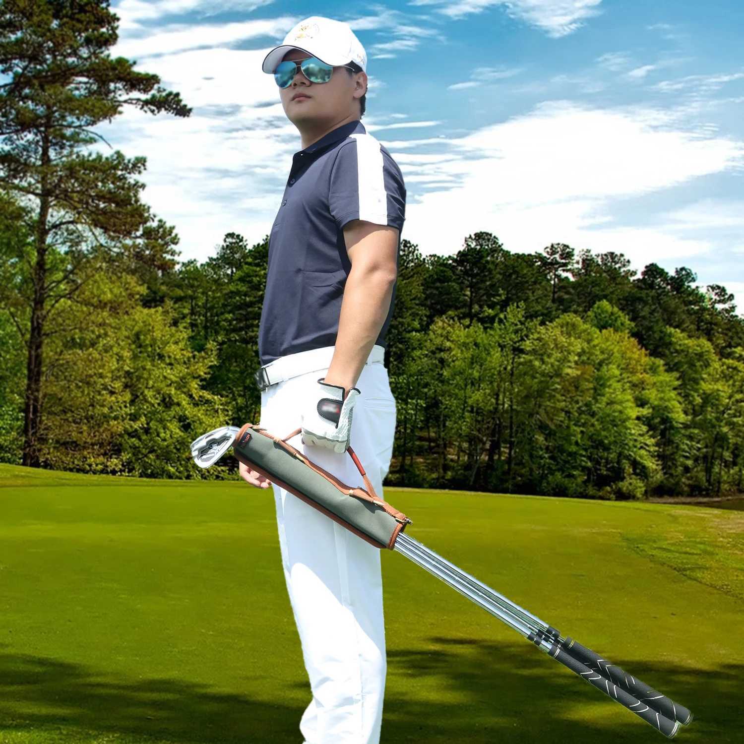 Tourbon Vintage Golf Club Carrier Holder Canvas Leather Golf Bag Padded Protection Clubs Driving Range Storage Sleeves Bag J251008