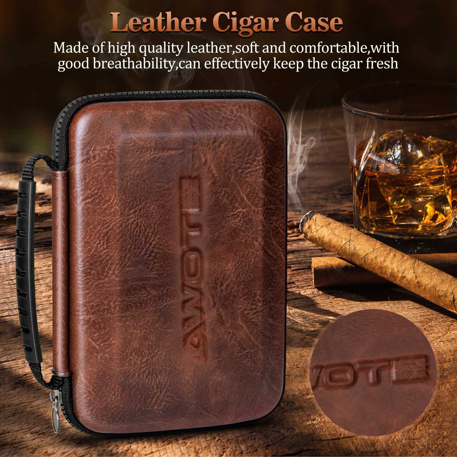 Travel Cigar Humidor Portable with 4 Cigar Tube Leather Cigar Case Include VCutter Cigar Accessories Gift for Cigar lovers Y251008
