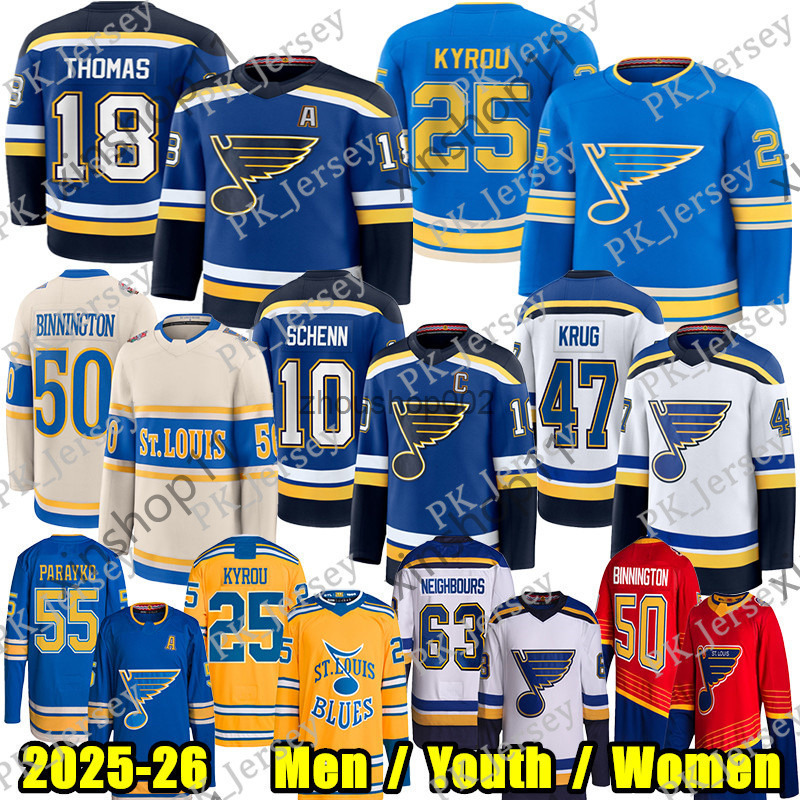 Blues Hockey Jersey St Louis 18 Robert Thomas Kyrou Binnington More Available in Mens Womens Sizes