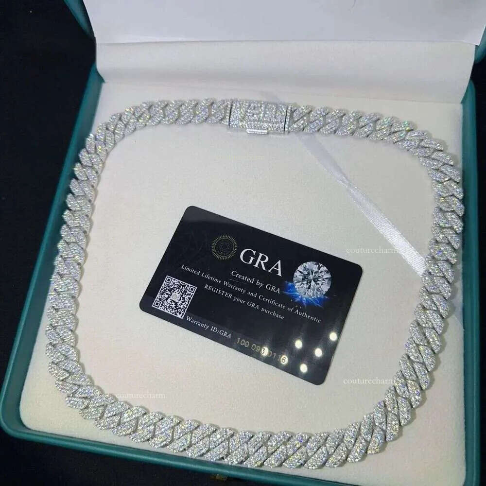 VVS Moissanite Lab Dia Sier Necklace and Hip Hop Iced Out Jewelry 18mm20mm Cuban Link Chain