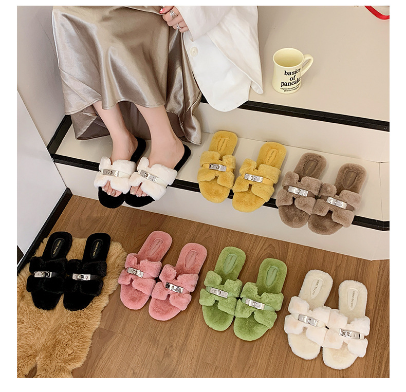 free shipping designer shoes New autumn winter fashion flat bottom fluffy slippers casual versatile suitable for outdoor wear and home shoes