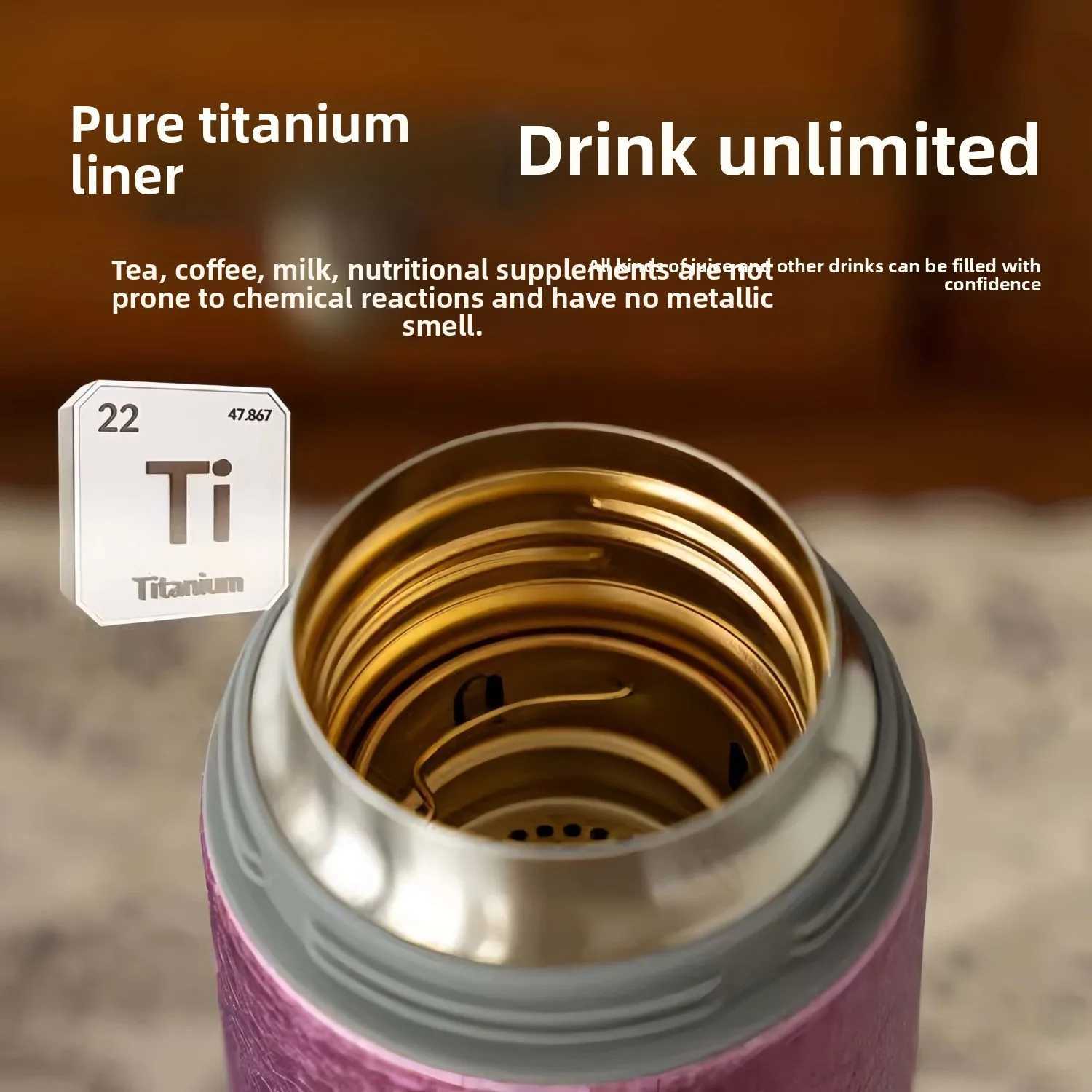 450ML Pure Titanium Stew Thermos Cup Tea Separation Large Capacity Tea Cup Light Luxury Business Office Gift Cup Water Bottles C251008