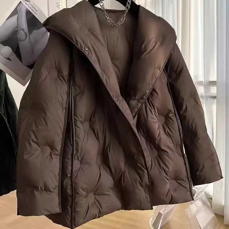 Korean White Duck Down Winter Women Jacket Thicken Puffer Coat 2024New Loose-fit Parka Hooded Warm Cotton-padded Jacket OuterwerT251105