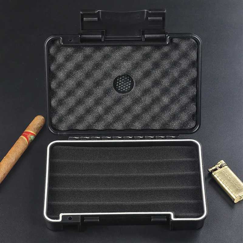 2024 New Design Cigar Humidor With Hygrometer And Humidifier ABS Travel Cigar Box Case Storage For 5 Cigars Smoking Accessories Y251008
