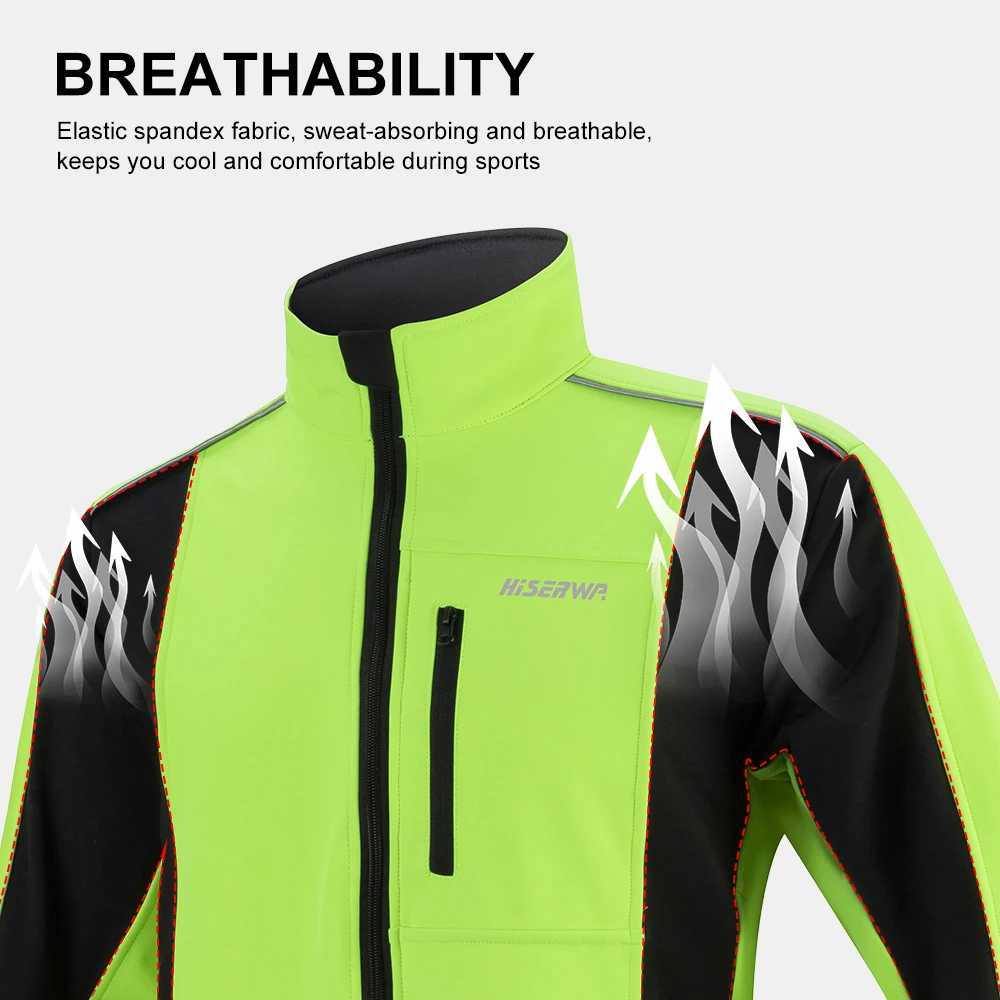 HISERWA Cycling Mens Jacket WindProof Fleece Pro Cycling Jackets Longsleeve Warm Soft Brushed Pro Breathable Bicycle Clothing J251008
