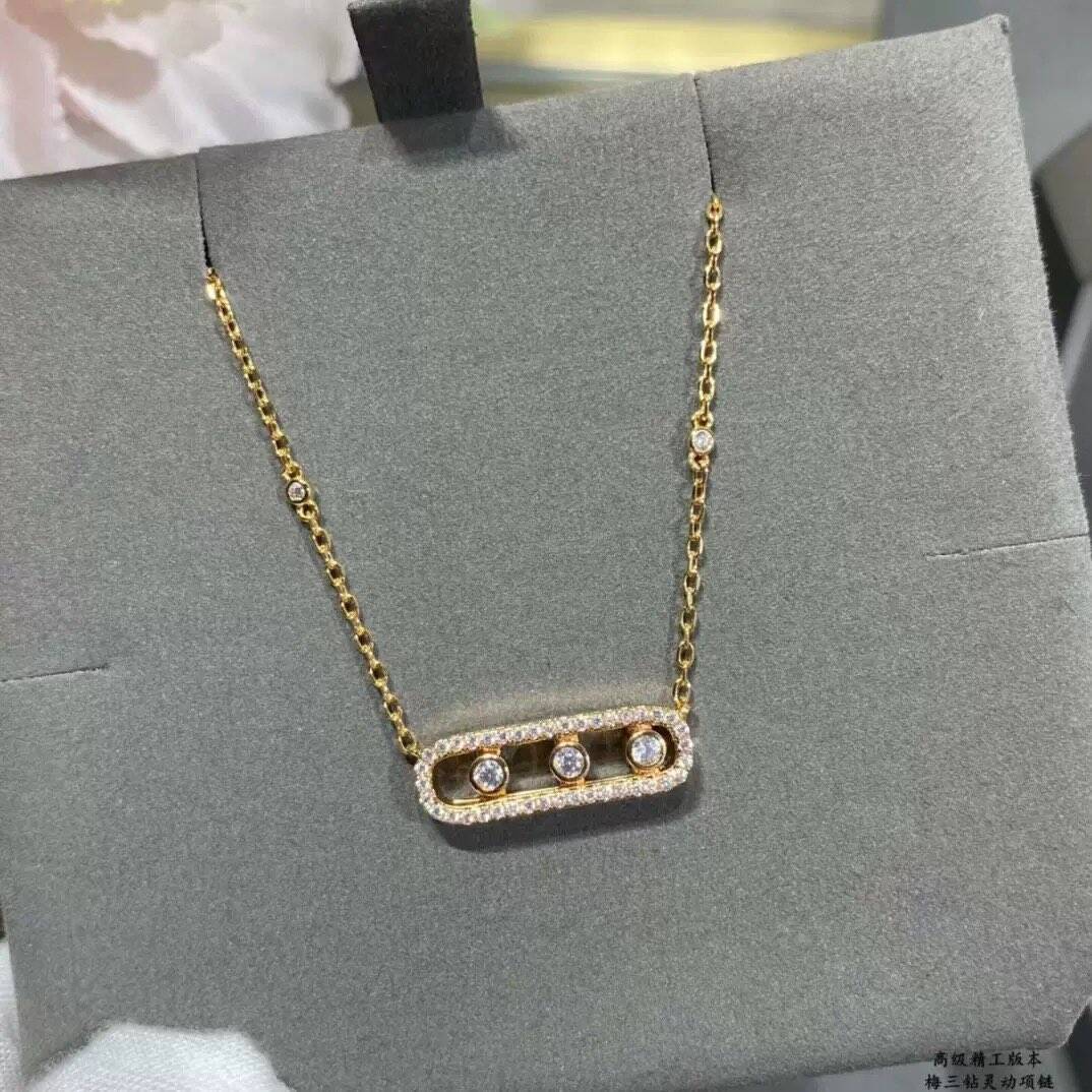 designer necklace High version three diamond trumpet sliding full diamond Women necklace niche all-in-one high sense geometric designer pendant jewelry women luxy