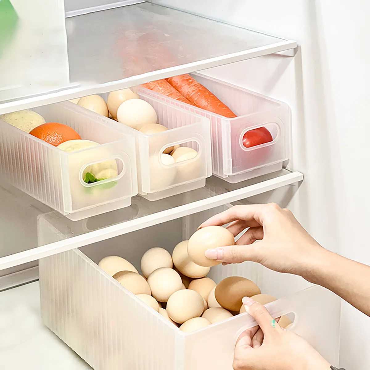 WORTHBUY Plastic Folding Fridge Storage Box PullOut Fruit Vegetable Organizer Box Large Capacity Kitchen Storage Organization C251008