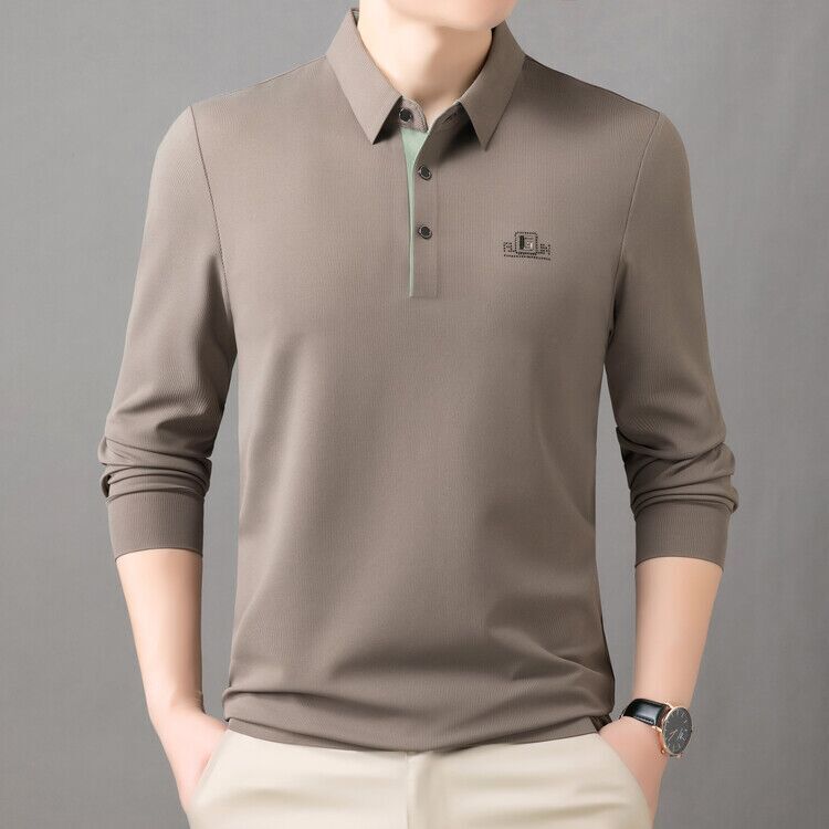 2025 Polo Spring And Autumn Men's Designer Shirt Polo Long Sleeve T-shirt Simple Business Casual Designer Hoodie Loose Fit Middle-aged Dad's Top Base Shirt
