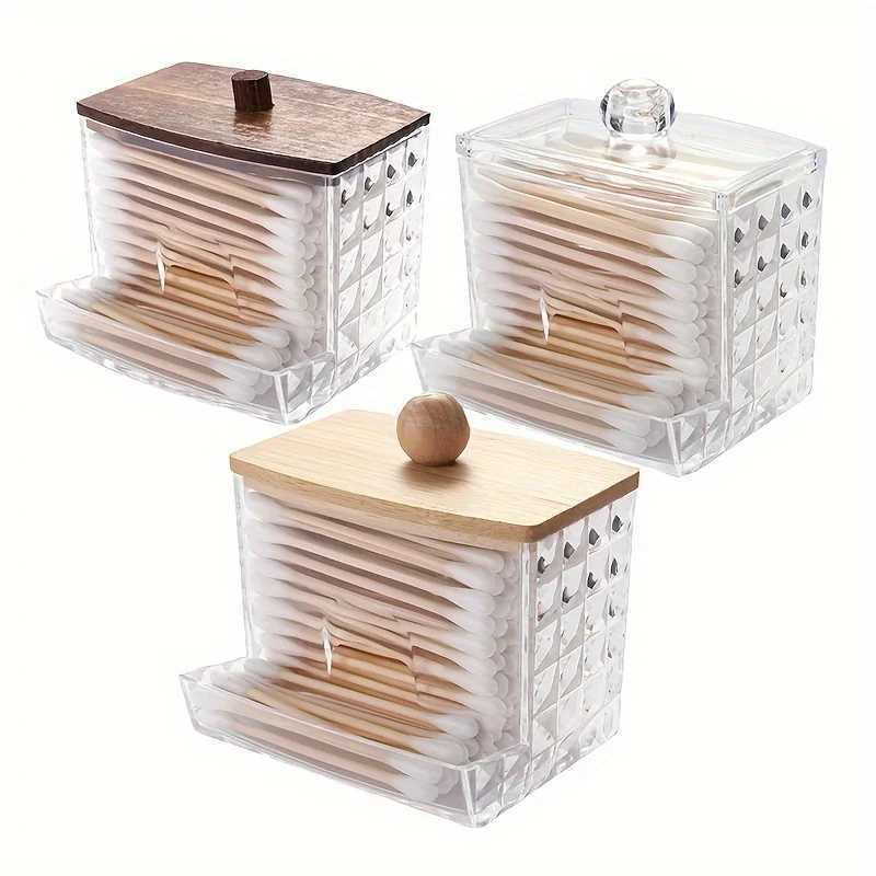 8oz Cotton Swab Holder Dispenser Clear Diamond Pattern Bathroom Organizer Accessories Decor for Storage Cotton Ball Holder Apoth C251008