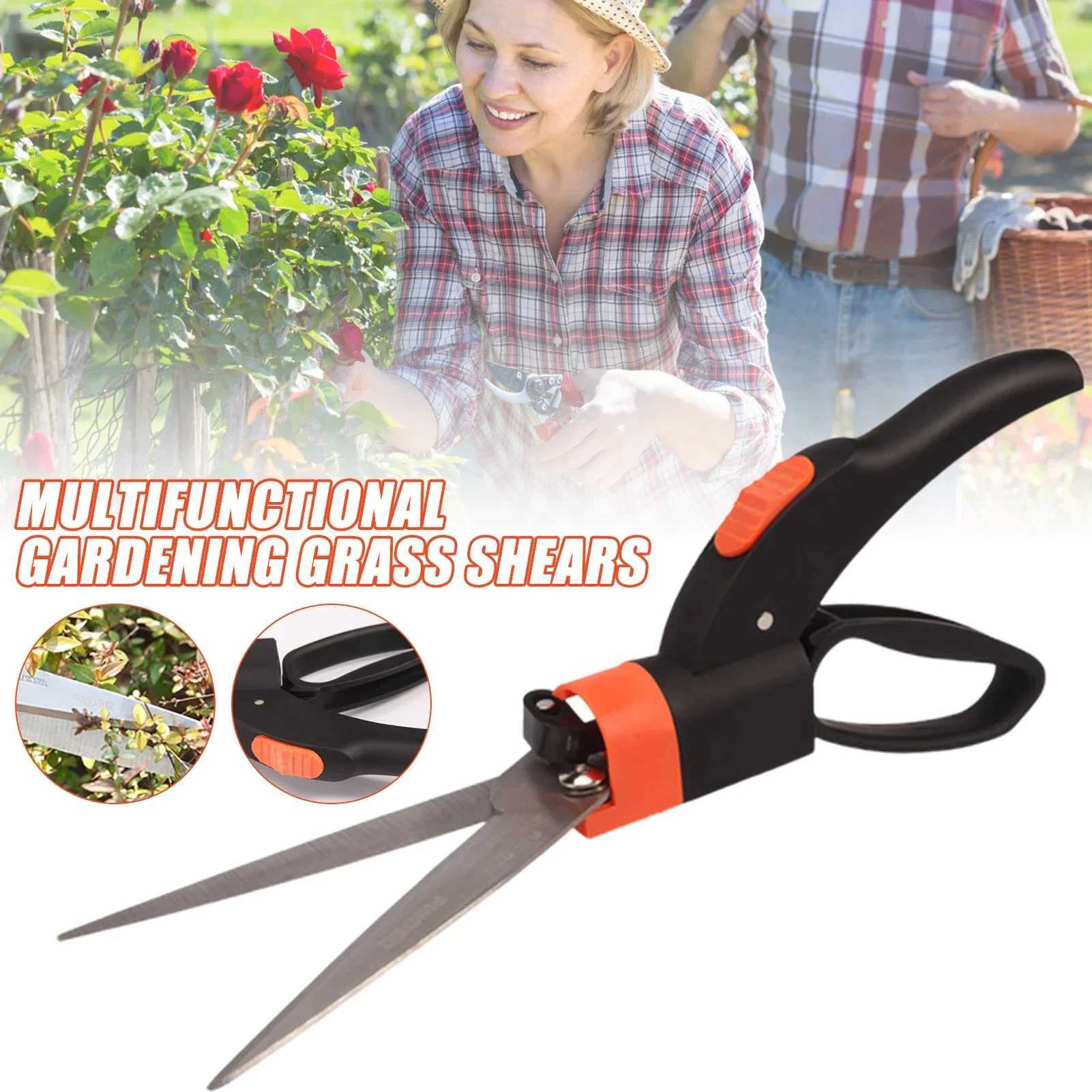 Ergonomic Grip Garden Scissors Flower Pot Mowing Shears Garden Lawn Pruning Shears 360 Rotatable Head Grass Trimming Scissors J251121