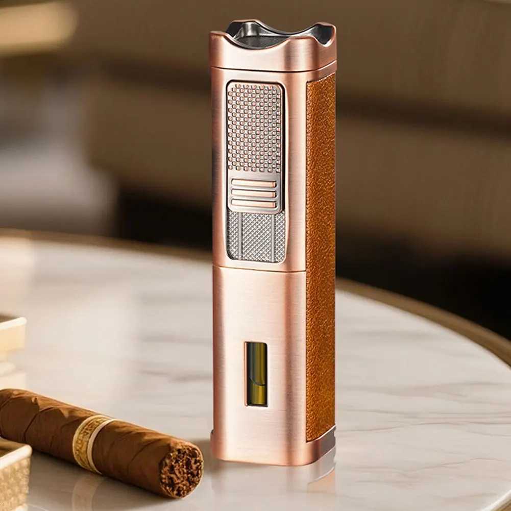 TripleJet Flame Windproof Butane Lighter Men Cigars Lighters with Cigars Cutter Cigars Present for Men Y251008
