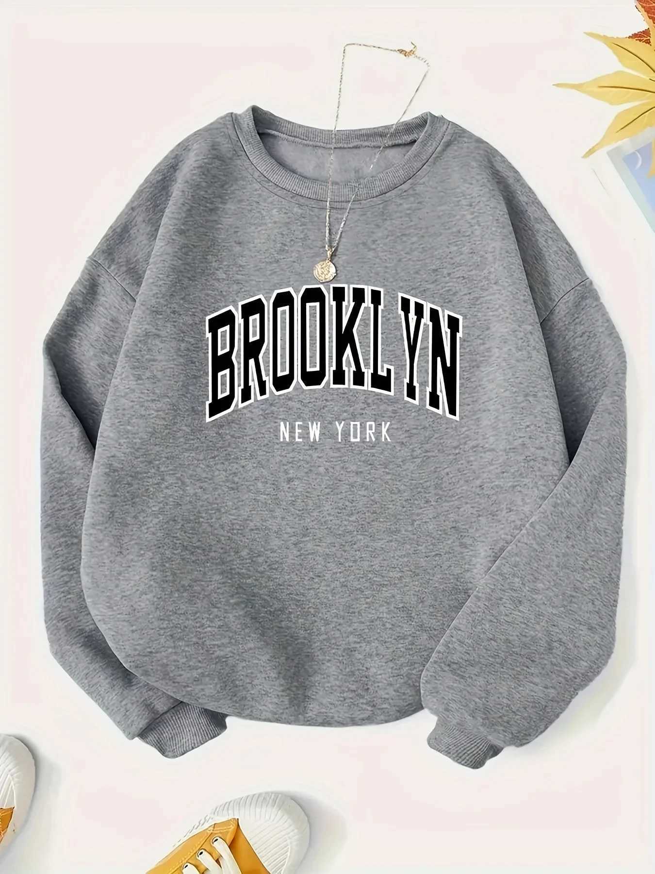 2025 Womens Casual BROOKLYN Print Pullover Sweatshirt Long Sleeve Round Neck Regular Fit for Autumn Winter Women ClothingT251105