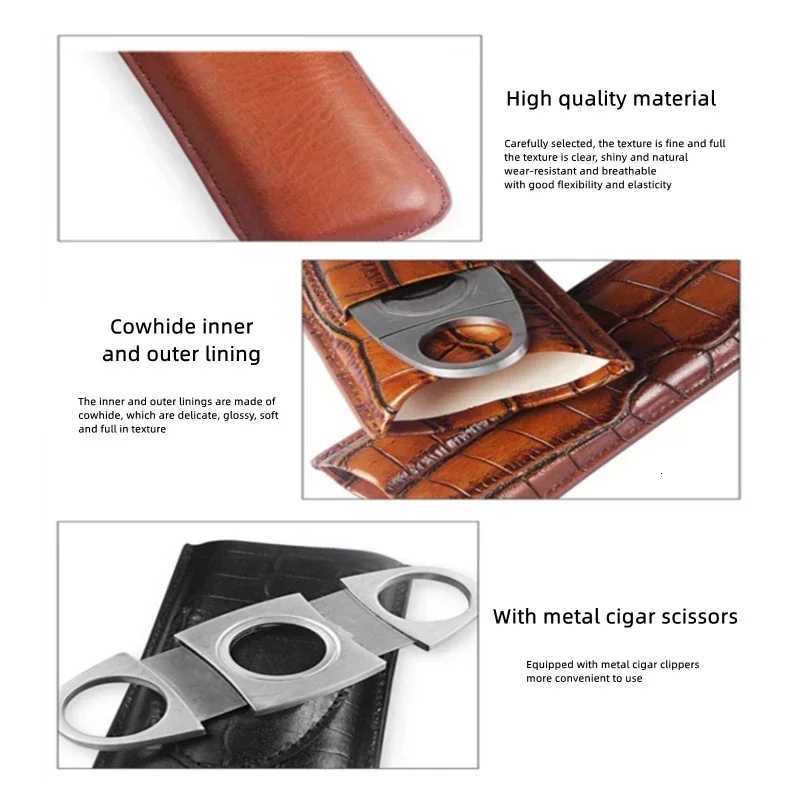 New Portable Leather Cigar Case with Silver Cigar Cutter Mini 2Tube Leather Case for Cigars Suitable As Holiday Gift for Friends Y251008