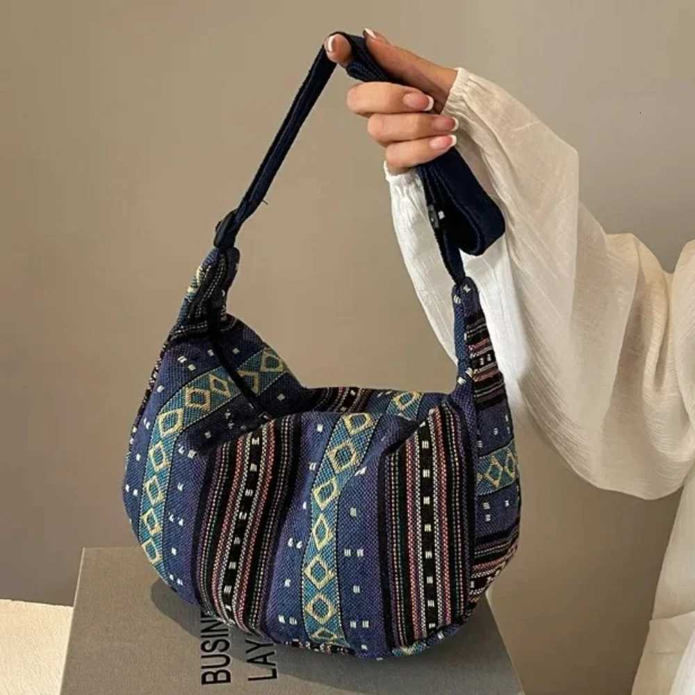 Tribal Style Shoulder Bag Foldable Crossbody with Zipper Closure Striped Pattern Flag Theme Hand Washable Edge Painted LiningT251007