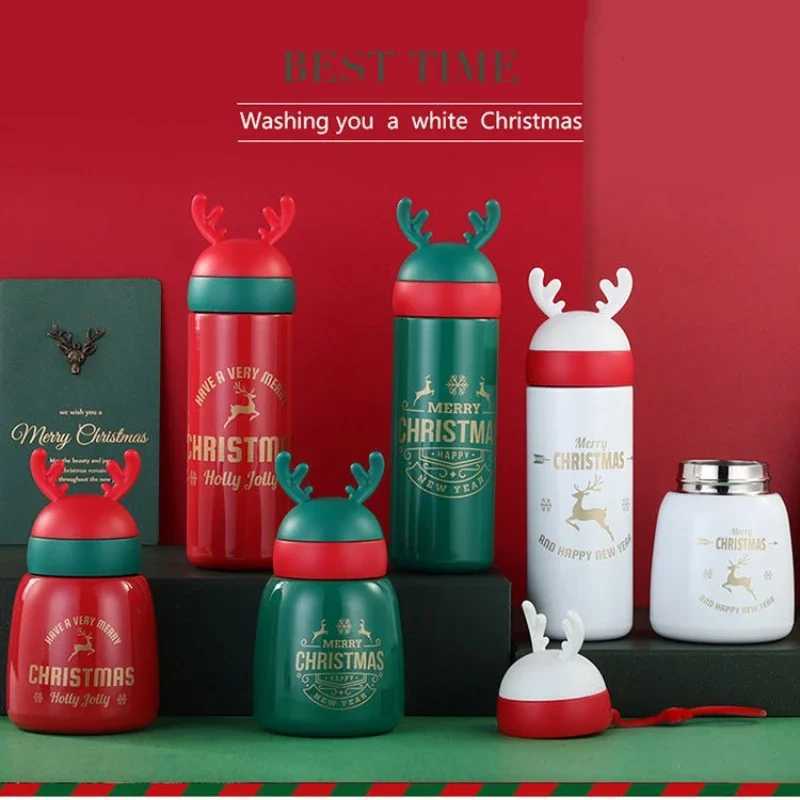 300330ml Christmas Thermos Cup Stainless Steel Coffee Bottles Cute Cartoon Antler Water Bottle Couple Cups Xmas New Year Gifts C251008