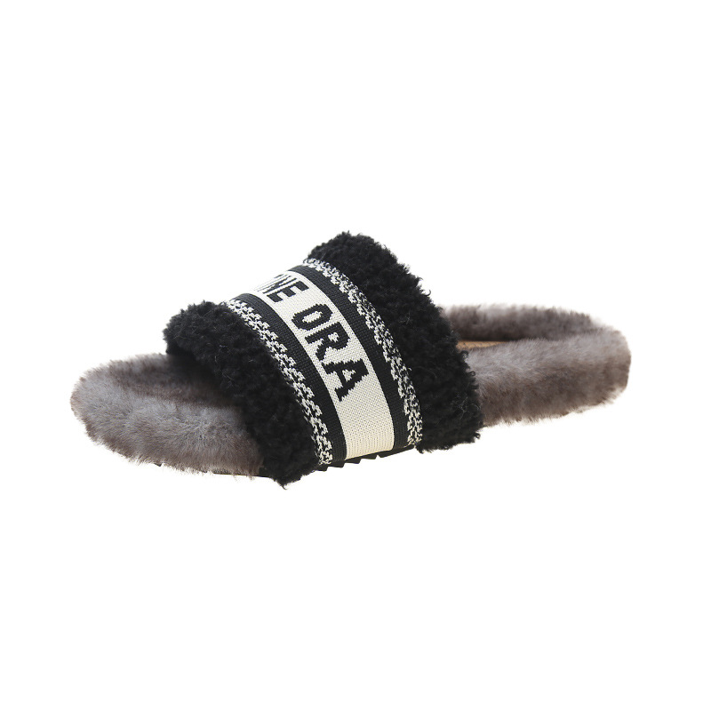 Free shipping designer slippers for womens flat slippers black grey beige Winter new fashionable and versatile flat slippers