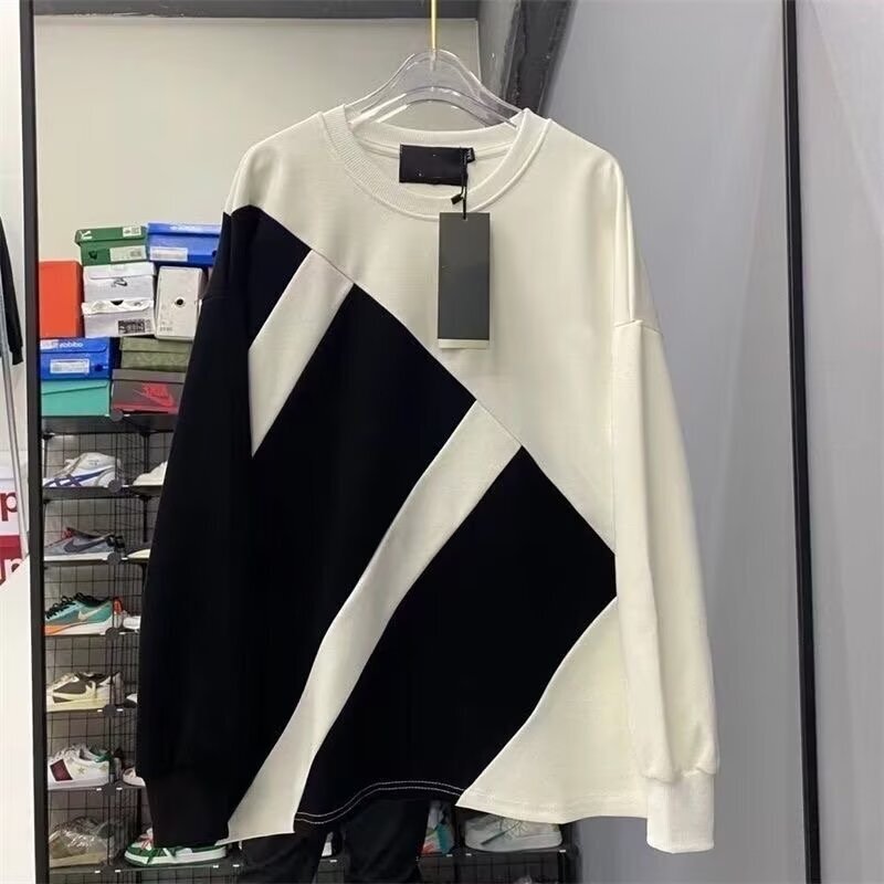 New Designer Shirt Patchwork Polo Sweatshirt Men's Fashion Black White Designer Hoodie Versatile Pullover Couple Outfit Long Sleeve Crew Neck Shi