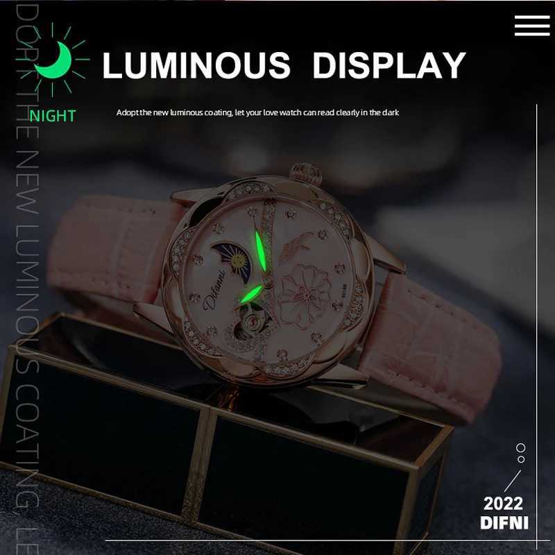 Fashion Style Automatic Mechanical Watches Women Butterfly Spinning Moon Phase Luminous Rose Gold Waterproof Ladies Watch X260410