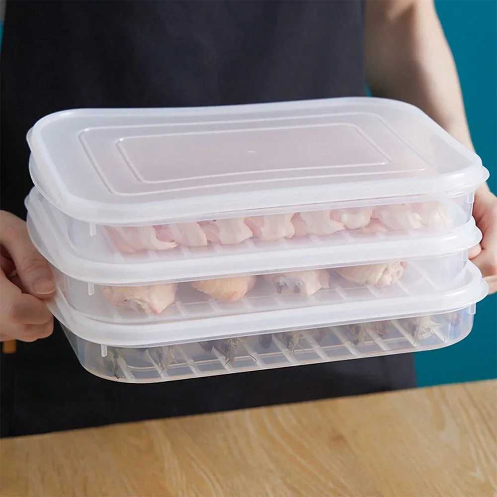 1pc Transparent With cover Grid Refrigerator Large Capacity Storage Box Frozen Meat Compartment Food Subpacked Kitchen Tools Y2510081