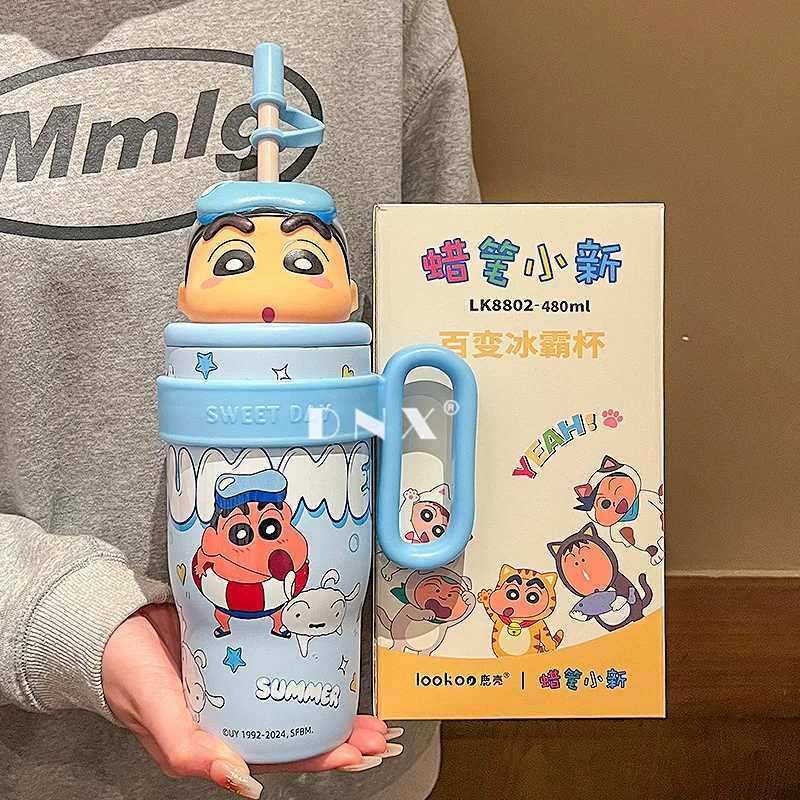 Crayon ShinChan Cartoon Handle Water Bottle 316 Stainless Steel Thermos Large Capacity Straw Cup Tabletop Bottle Children Gift C251008