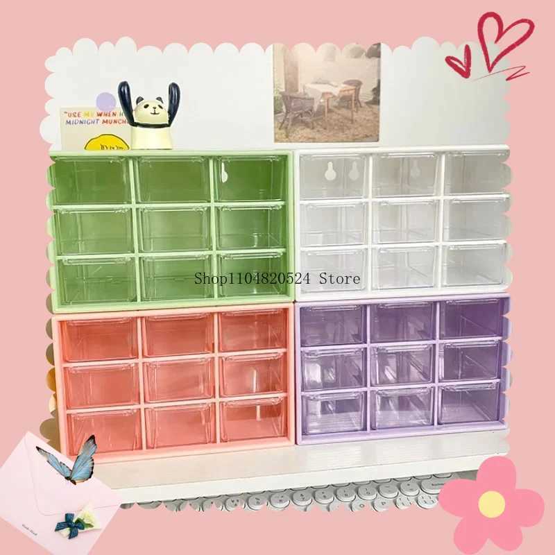 esktop Transparent 9Grid Storage Box Organizer Small Drawer Partitioned WallMounted Sundries Organizer for Student Desk Cute C251008