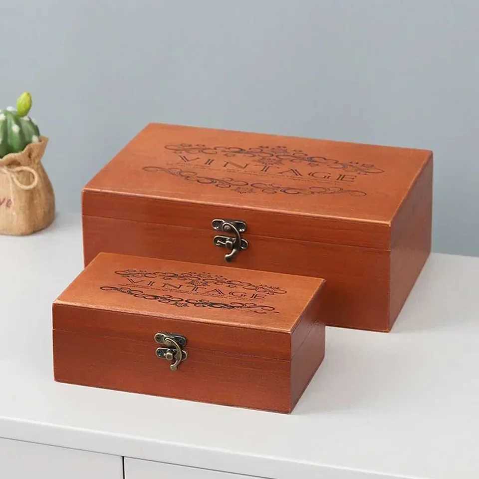 Retro Wooden Lock Treasure Chest Jewellery Sundries Storage Box Case Organizer Ring Vintage Boxes Storage Container C251008